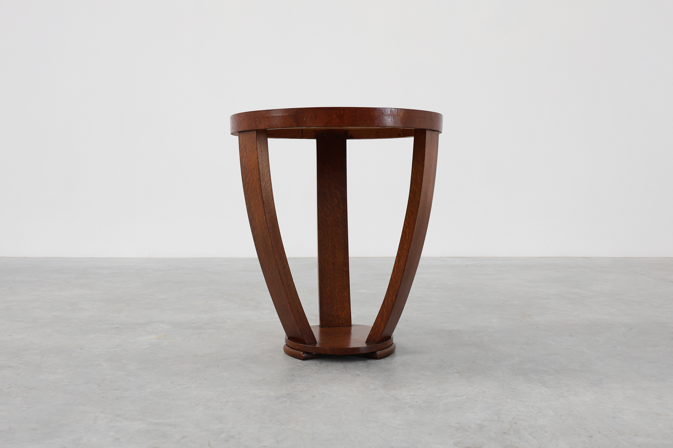 Art Deco side table in wood and chess style veneered top, France ca. 1940thumbnail